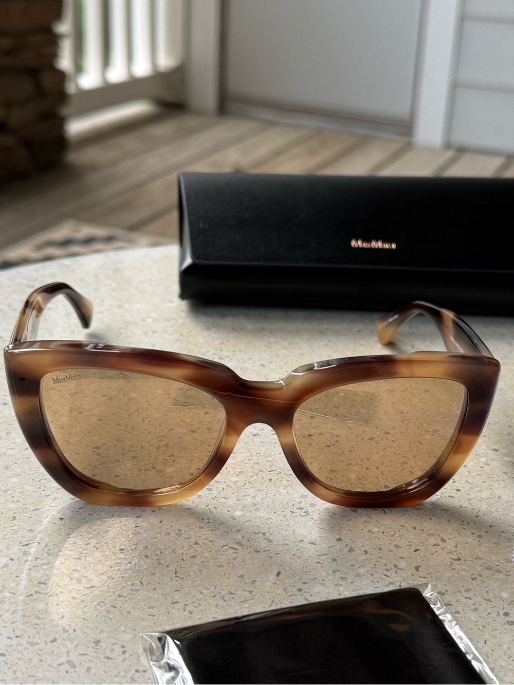 MaxMara Sunglasses Glimpse4 MM0090 47G Brown Horn Cat-Eye Sunglasses